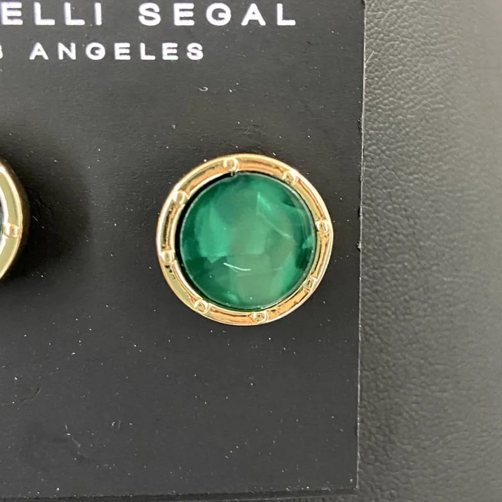 LAUNDRY by Shelli Segal Gold Emerald Green Round Clip Earrings